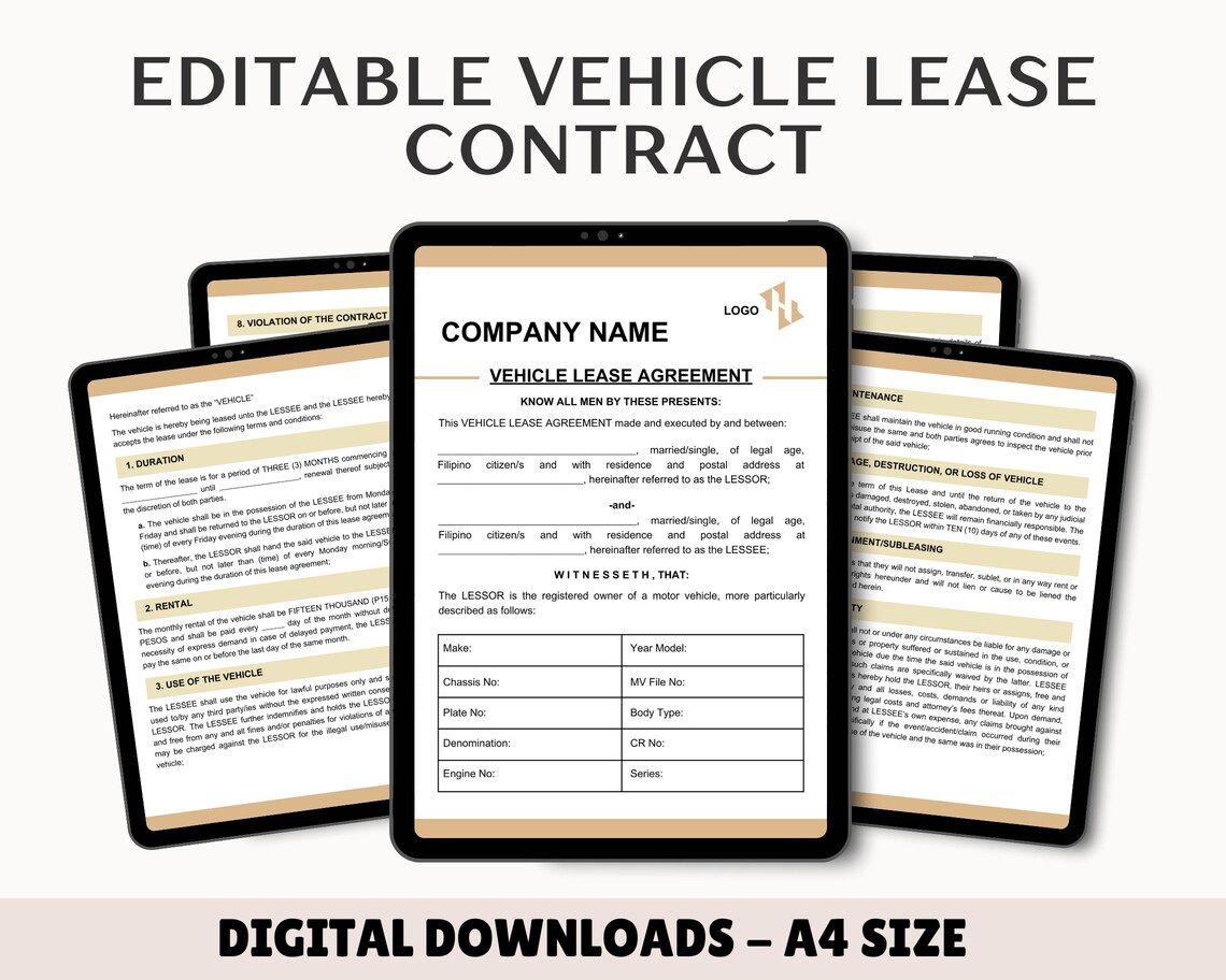 Vehicle Lease Contract &amp; Rental Agreement | Car Rental Template | Bill ...