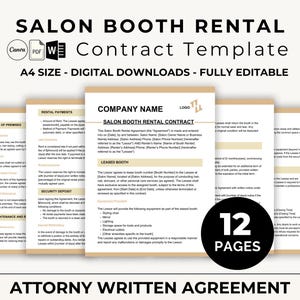 Editable Salon Booth Rental Contract Template | Salon Station Lease | Salon Booth Lease Agreement | Salon Station Contract - Spa Rental