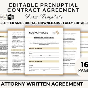 Editable Prenuptial Agreement Template | Premarital Agreement Forms - Easy to Edit - Instant Download
