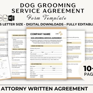 Editable Dog Grooming Service Agreement Template | Easy-to-Use Pet Grooming Contract for Your Business | Dog Grooming form