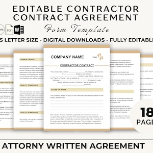 Editable Contractor Contract | Contractor Documents | Contractor Forms | Easy to Edit - Instant Download