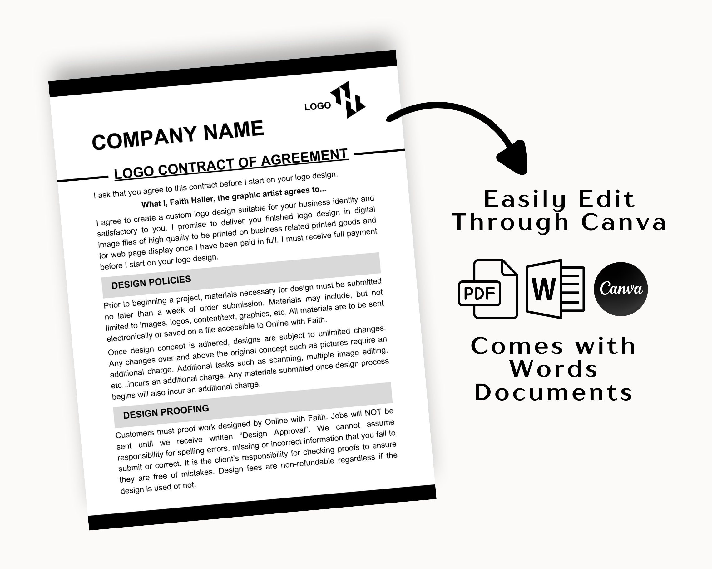 Custom Logo Design Contract Template | Canva, PDF (digital Download) - Etsy