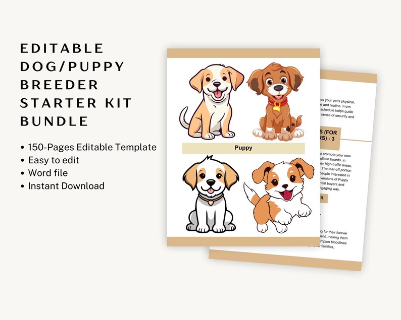 Breader Templete Editable Dog/puppy Breeder Starter Kit Bundle, Dog Training Handbook ...