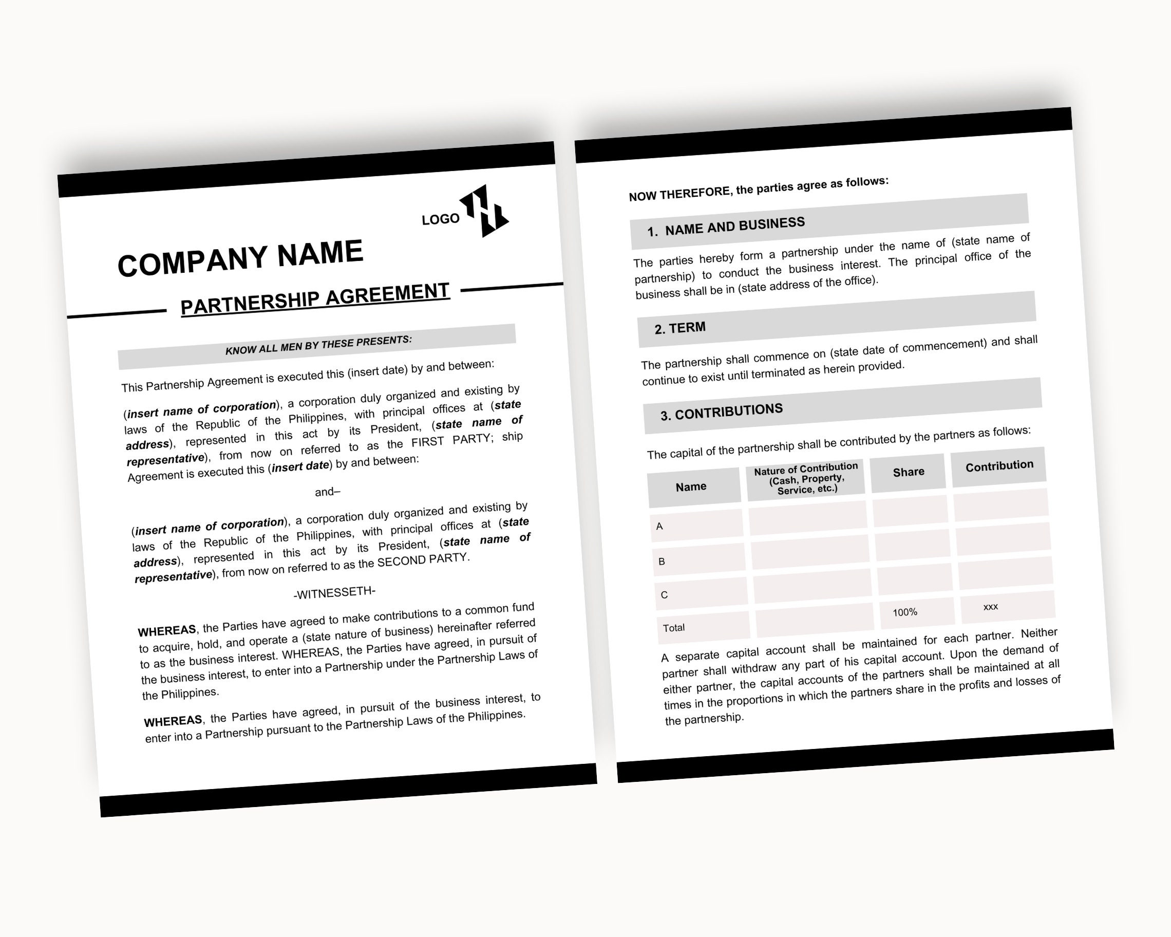 Partnership Agreement Template, Business Contract Editable, Partnership