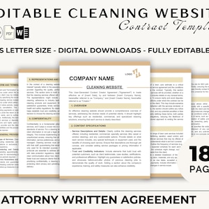 Könnte beinhalten: Bearbeitbares Reinigungs-Website-Vertragsvorlage im US-Letter-Format. Die Vorlage ist vollständig bearbeitbar und umfasst 18 Seiten. Das Dokument enthält Abschnitte für Bedingungen und Beendigung, Zusicherungen und Gewährleistungen, Vertraulichkeit, Allgemeine Bestimmungen, Dienstleistungsbeschreibungen und -details, Vertrauen und Glaubwürdigkeit sowie eine schriftliche Vereinbarung mit einem Anwalt.