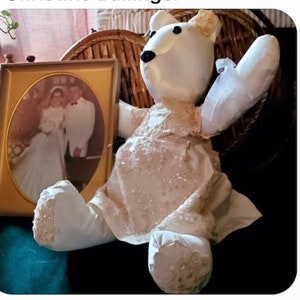 Wedding Dress Memory Bears              made from moms or grandmas wedding dress (Free Shipping USA only)