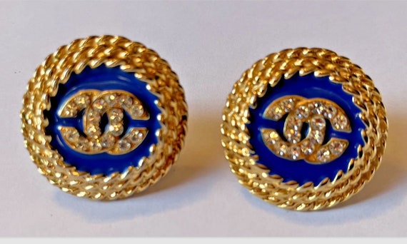 Chanel Earrings CC Hoops, Rhinestones and Black Stones with Gold