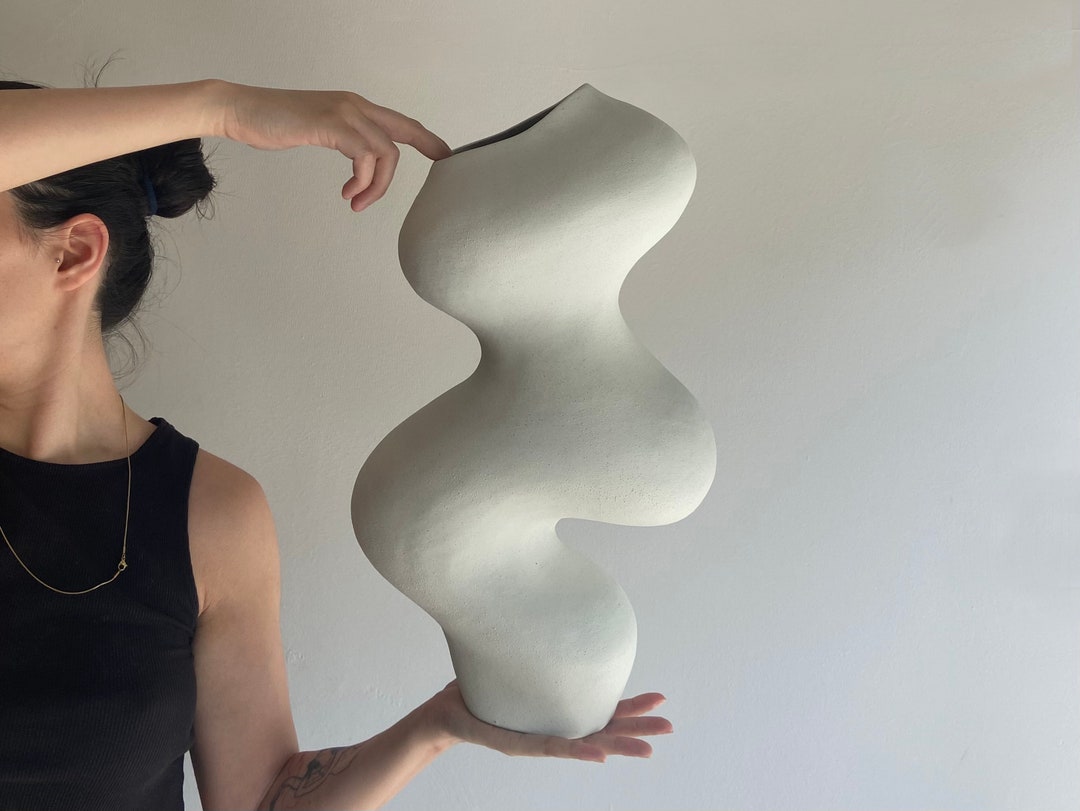 Handmade Ceramic Sculpture Vase, Modern Vase, White Ceramic Vase