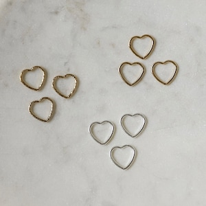 14k Gold Filled, 925 Sterling Silver Heart Connectors Set of 3