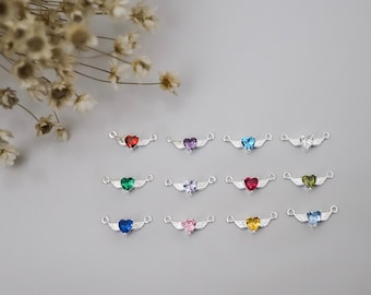 925 Sterling Silver Birthstone Heart Wing Connectors