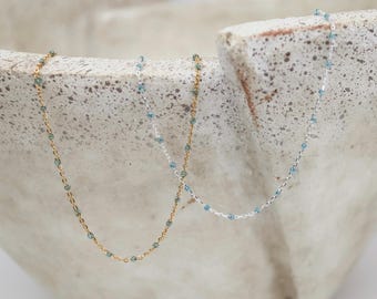 14k Gold Filled/Sterling Silver Ice Blue Italian Enamel Satellite Chain by the Foot