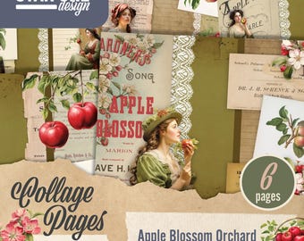 Junk Journal Papers, Digital Scrapbook Kit, Vintage Autumn Harvest, Apple Orchard & Ephemera, Collage Crafts, Printable Sheets
