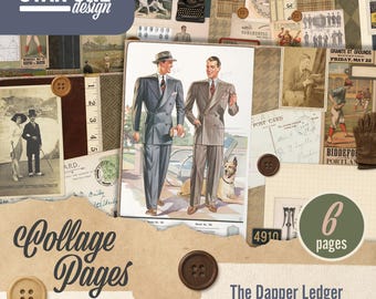 Junk Journal Kit, Digital Paper Pack, Vintage Gentleman Men Ephemera, Ledgers & Plaid, Masculine Signature Pages, Printable Download