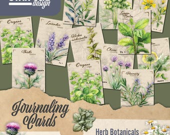 Herb Botanicals Journaling Cards – 12 Printable Vintage Herb Cards | Botanical Ephemera for Junk Journals & Paper Craft Projects