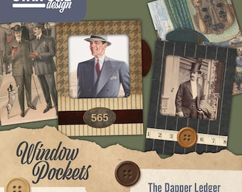 The Dapper Ledger Window Pocket Card - Junk Journal - Afdrukbaar papier, Ephemera, Paper Crafts, Scrapbook - 11 x 8,5 digitale download