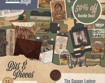 The Dapper Ledger Junk Journal Ephemera Bundle – 108 Printable Gentleman Tags, Pockets, Journal Cards & Envelopes