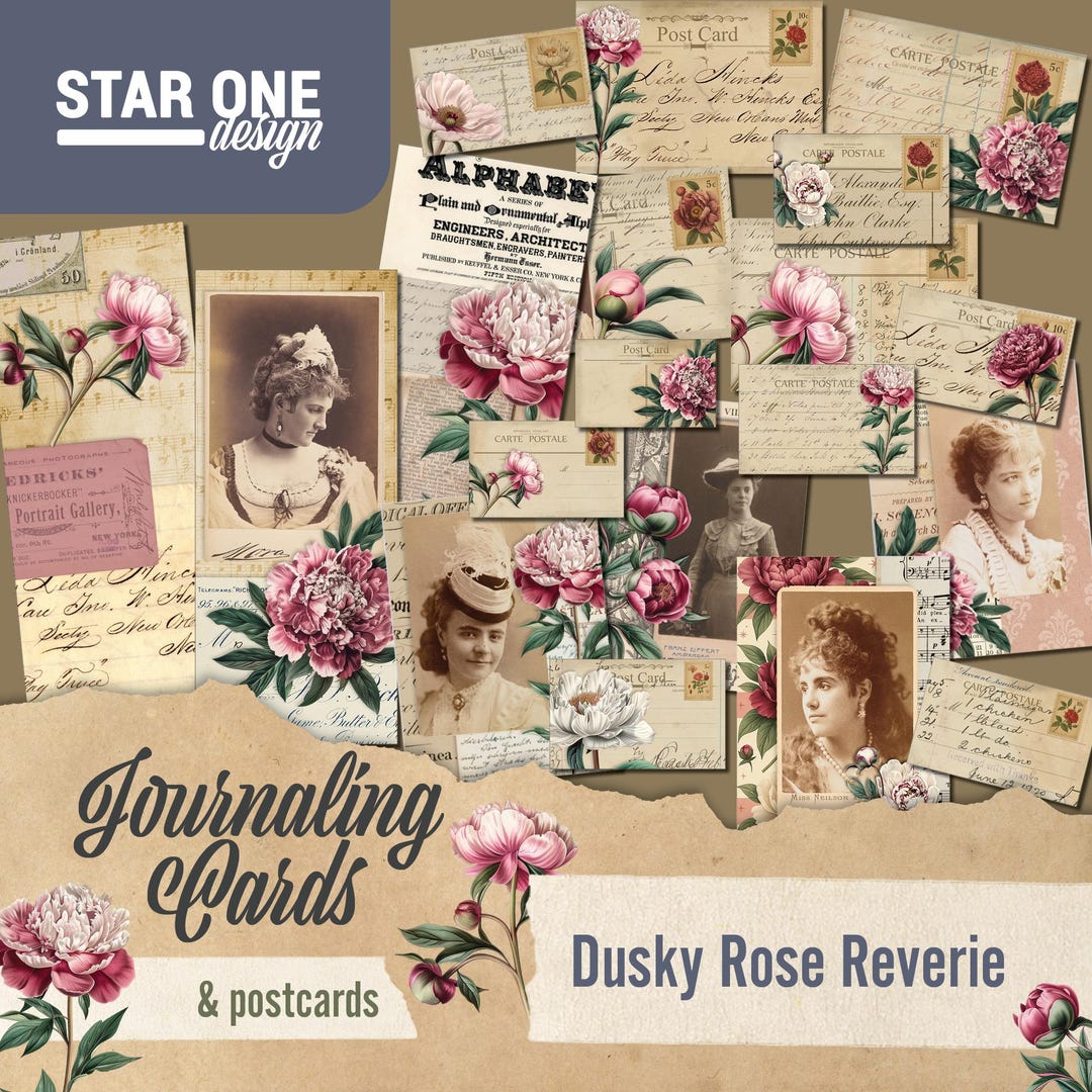 Dusky Rose Reverie Journaling Cards & Postcards – Printable Vintage ...