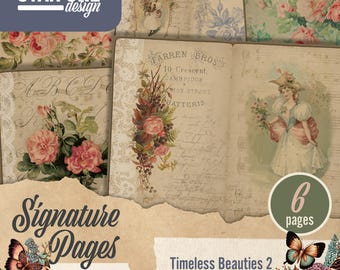 Junk Journal, Vintage Rose Portrait, Vintage Papier, Vintage Ephemera Kit, druckbare Collage Scrapbooking, PDF-Download