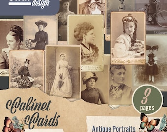 Cabinet Card Printables, Vintage Photo Ephemera, Antique Portraits for Junk Journals, Scrapbooking Collage, Digital Download