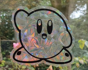 Kirby inspired window cling rainbow suncatcher decal gaming Kawaii Cute