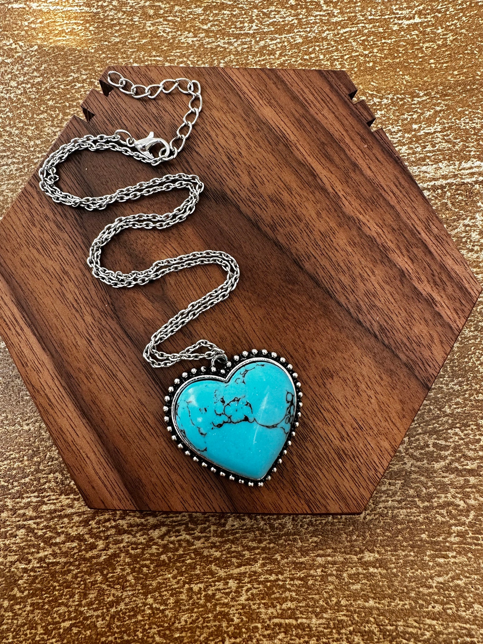 14k Yellow Gold Plated Created Turquoise Heart Pendant Necklace For Women - Lobster Clasp