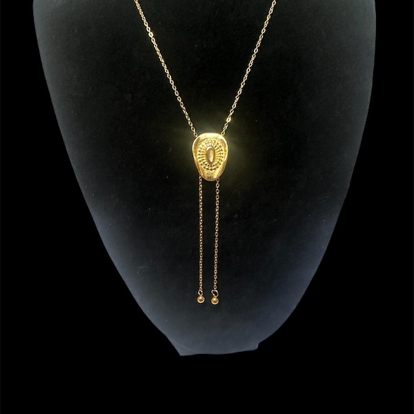 Dainty Cowboy Cowgirl Hat Pendant Necklace Bolo Tie Style