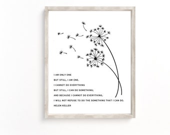 Helen Keller Zitat Wandkunst | Sofort Download | Florale Wandkunst zum Ausdrucken | Motivierende Kunst