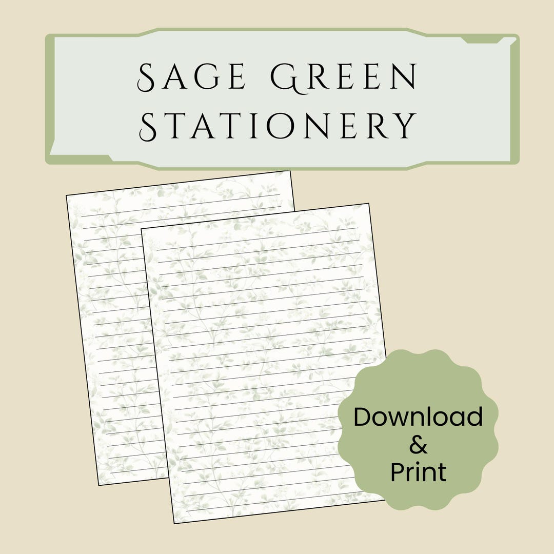 Sage Green Printable Stationery | 8.5x11 Writing Paper | Digital ...