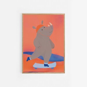Rinoceronte andando de skate – cartaz ou cartão exclusivo para impressão