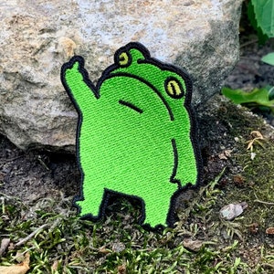 Fu*k U Frog Giving You The Bird Patch - Embroidered Iron-On For Your Jacket, Backpack, Purse, Hat– Funny Meme Naughty Humor Vintage Style