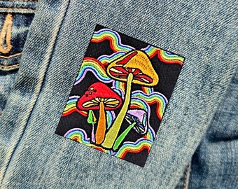 Mushroom Psychedelic Rainbow Patch - Embroidered Iron-On For Your Backpack, Purse, Hat, Jacket - Nature Lover Hippie Witch