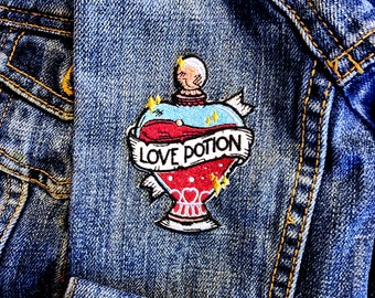 Love Potion Embroidered Patch – Wicca Witch Goth Iron-On Applique