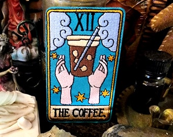Coffee Lover Tarot Card Patch Embroidered - Iron-On For Your Backpack, Purse, Hat, Jacket– Coffee House Tea Magic Reading Lover Book Worm