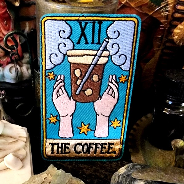 Coffee Lover Tarot Card Patch Embroidered - Iron-On For Your Backpack, Purse, Hat, Jacket– Coffee House Tea Magic Reading Lover Book Worm