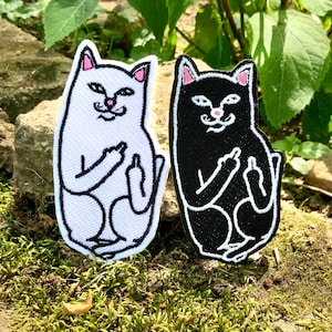 Cute Funny Cat Patch Meme- Embroidered Iron-On For Your Backpack, Purse, Hat, Jacket– Funny Meme Humor Black Cat Adult