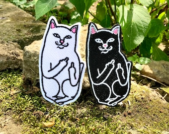 Cute Funny Cat Patch Meme- Embroidered Iron-On For Your Backpack, Purse, Hat, Jacket– Funny Meme Humor Black Cat Adult