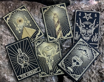 Gold Tarot Card Patches Embroidered - Iron-On For Your Backpack, Purse, Hat, Jacket– Wicca Witch Goddess Goth Nature Magic Love Occult