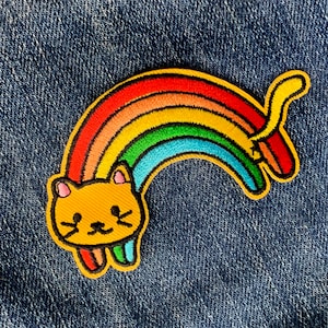 Süßer Katzen Regenbogen Inspirational Patch Gestickt - zum Aufbügeln für Ihren Rucksack, Geldbeutel, Hut, Jacke - Katzenliebhaber/LGBTQ Gay Pride/Liebe