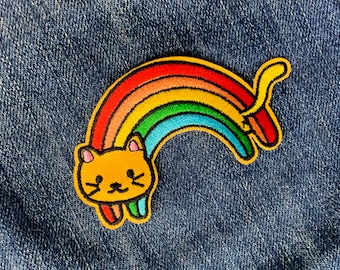Rainbow Cat Embroidered Patch – Iron-On LGBTQ Pride Applique