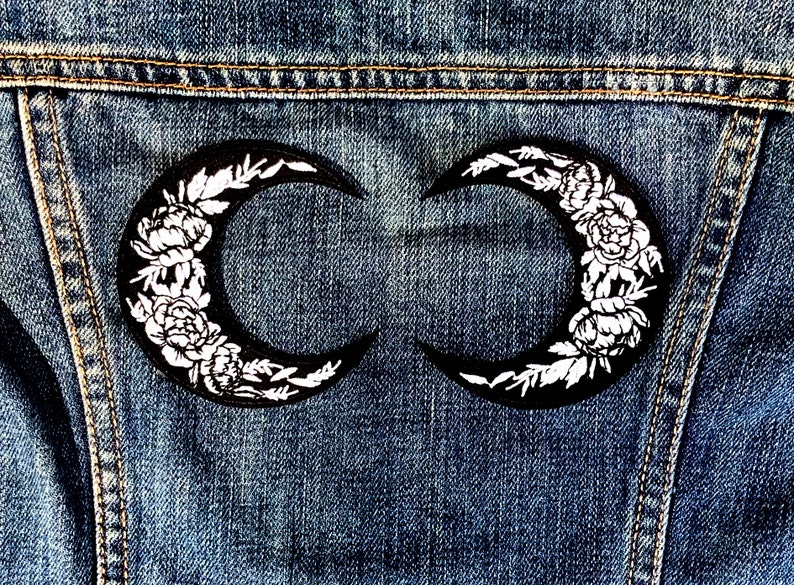 Crescent Moon Flower Embroidered Patch: Art Nouveau Iron-on Applique - Etsy