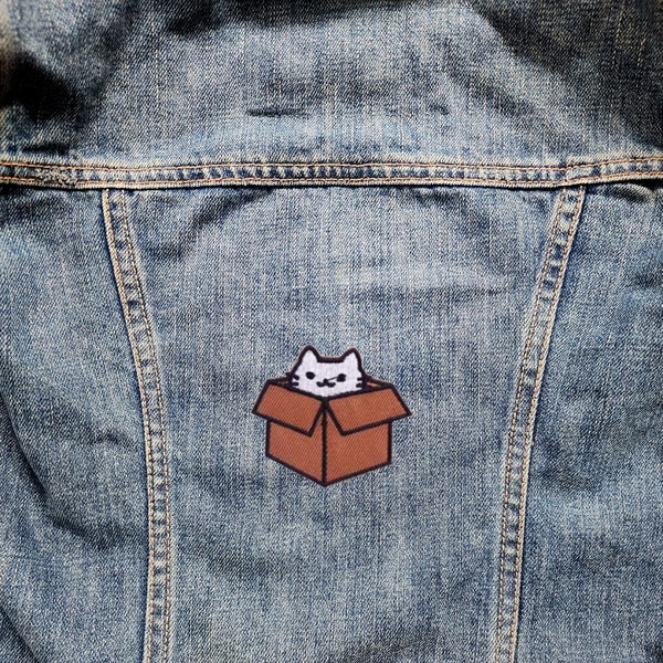 CAT IN BOX - Inspirational Patch Embroidered - Iron-On For Your Backpack, Purse, Hat, Jacket Kitten Lover Gift Cute Meme Animal Introvert