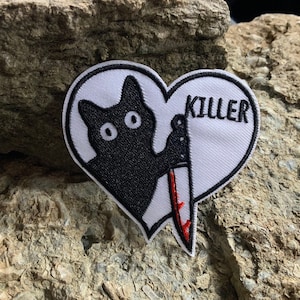 Killer Black Cat Patch - Embroidered Iron-On For Your Backpack, Purse, Hat, Jacket– Funny Meme Humor Cat Lover Happiness Gift