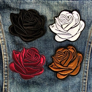 Rose Patches/Red/Black/White/Brown - Embroidered Iron-On For Your Backpack, Purse, Hat, Jacket– Vintage Biker Flower Nature Style