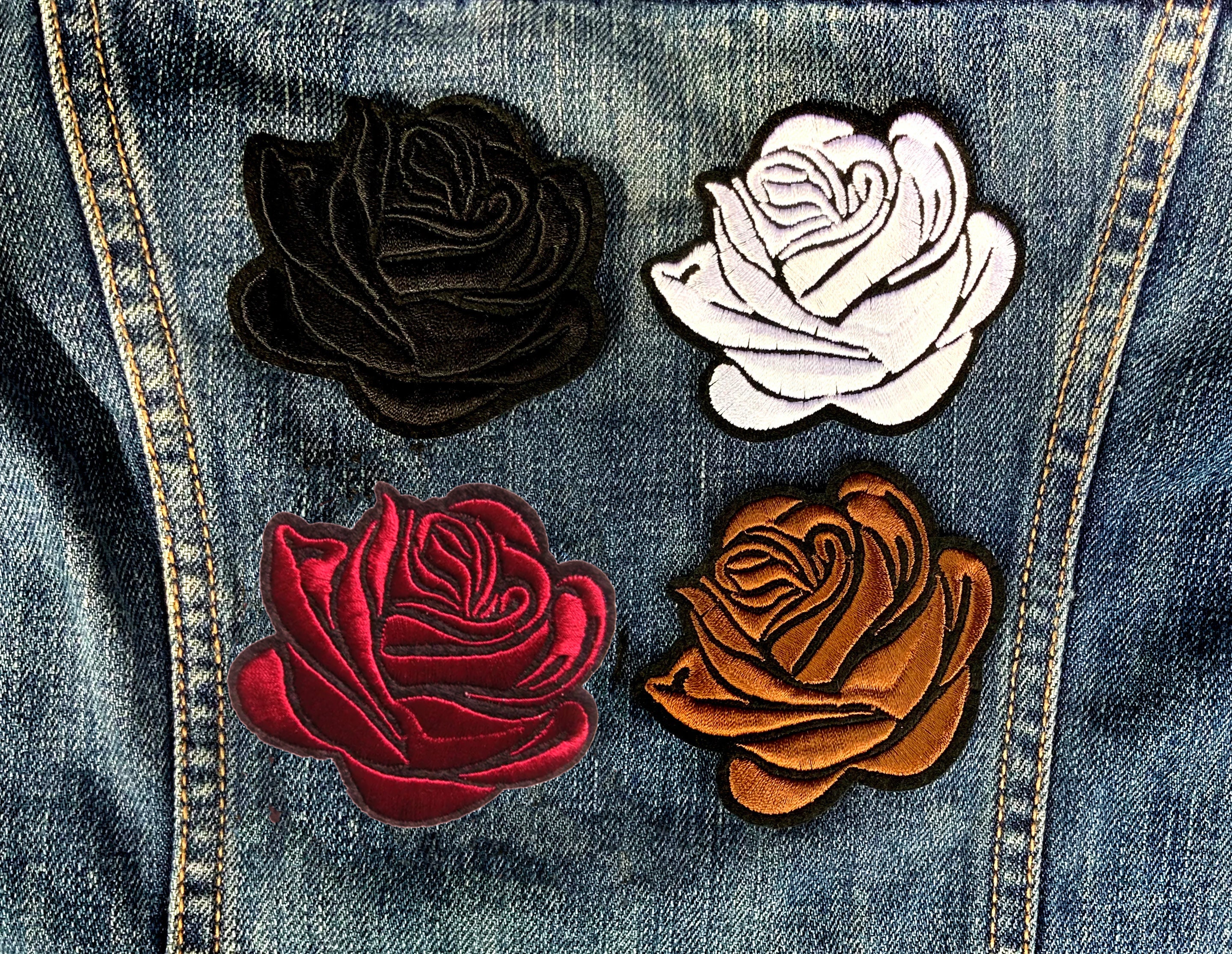 Rose Patches/Red/Black/White/Brown - Embroidered Iron-On For Your Backpack, Purse, Hat, Jacket– Vintage Biker Flower Nature Style