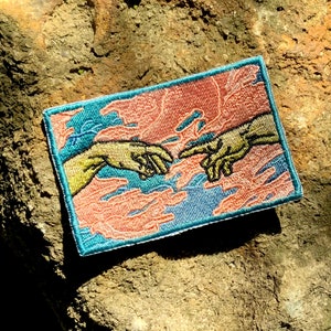 Creation Of Adam Patch - Michelangelo Hands - Embroidered Iron-On For Your Backpack, Purse, Hat, Jacket– Funny Meme Humor Vintage Style