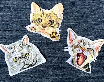 Embroidered Cat Patch – Iron-On Kitten Meme Patch