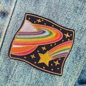 Outer Space Rainbow Star Patch Embroidered - Iron-On For Your Backpack, Purse, Hat, Jacket - LGBTQ Gay Pride/Love/Paranormal/Alien/Space