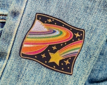 Outer Space Rainbow Star Patch Embroidered - Iron-On For Your Backpack, Purse, Hat, Jacket - LGBTQ Gay Pride/Love/Paranormal/Alien/Space
