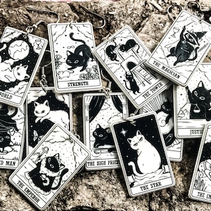 Baralho de Tarô Cat Lover Brincos de Cartas Arcanos Maiores - Joias Góticas Sobrenaturalistas Leituras Psíquicas Mapa Astral Zodíaco Meme de Gato Preto Bruxo