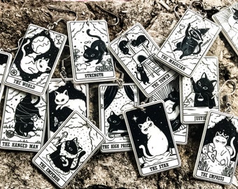 Cat Lover Tarot Deck Card Earrings Major Arcana - Supernaturalist Gothic Jewelry Psychic Readings Birth Chart Zodiac Witchy Black Cat Meme
